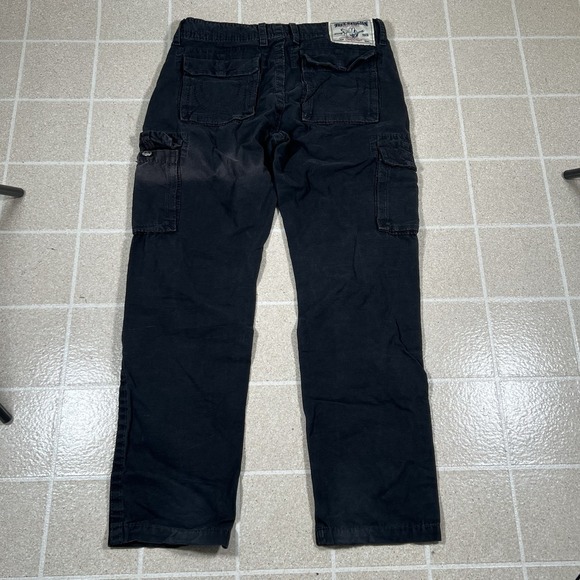 True Religion Black Cargo Pants Size 34 Grunge Baggy Emo Goth Drawstring - Picture 1 of 6